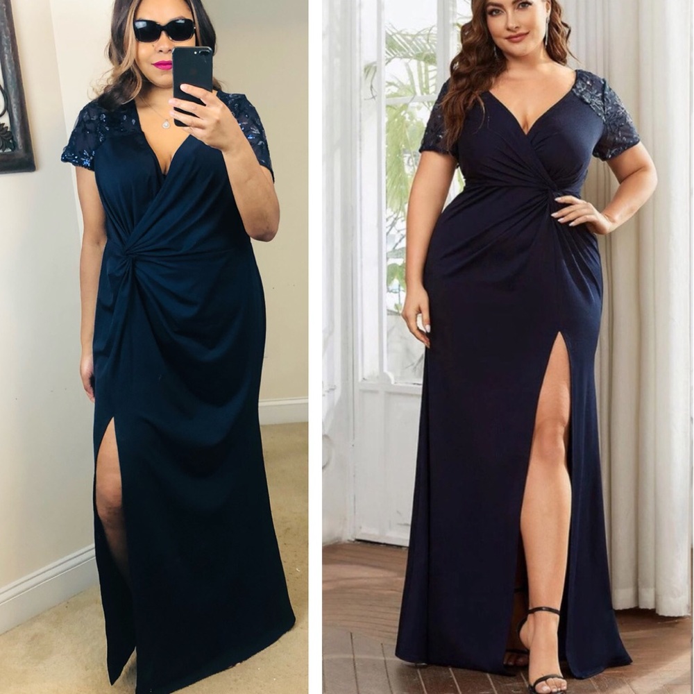EVERY PRETTY Navy Blue Sequin Plus Twist Front Formal Wedding Evening long Dress